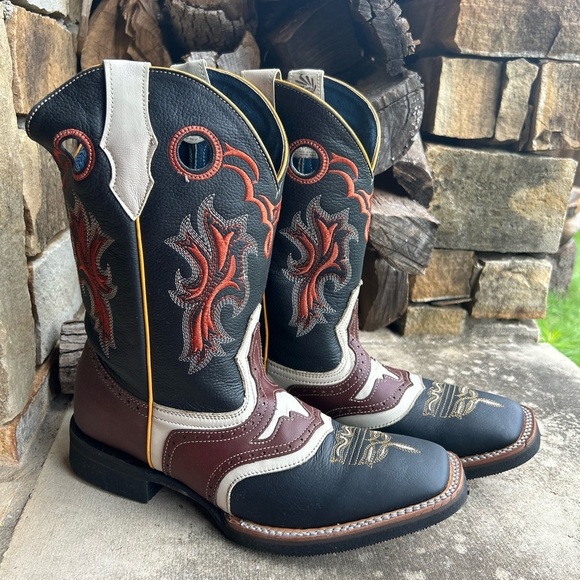 Western Cowboy Mens Boots full grain hide leather square tipSz-27 (US 8.5) locBB - Picture 10 of 13